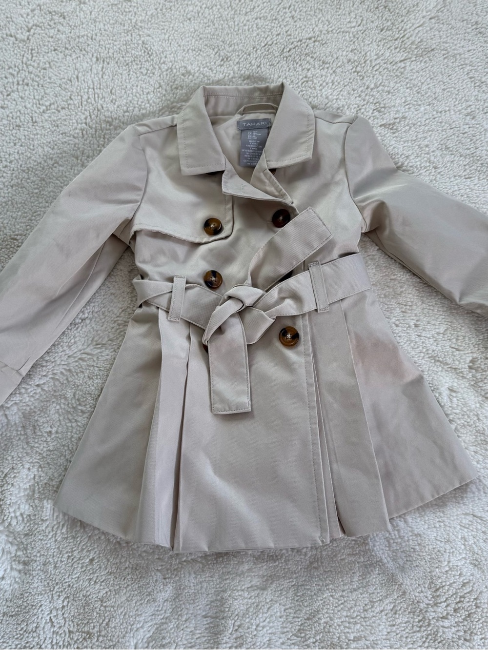 Tahari Baby Girl Toddler Trench Coat Khaki Double Breasted Belted Size 18mos